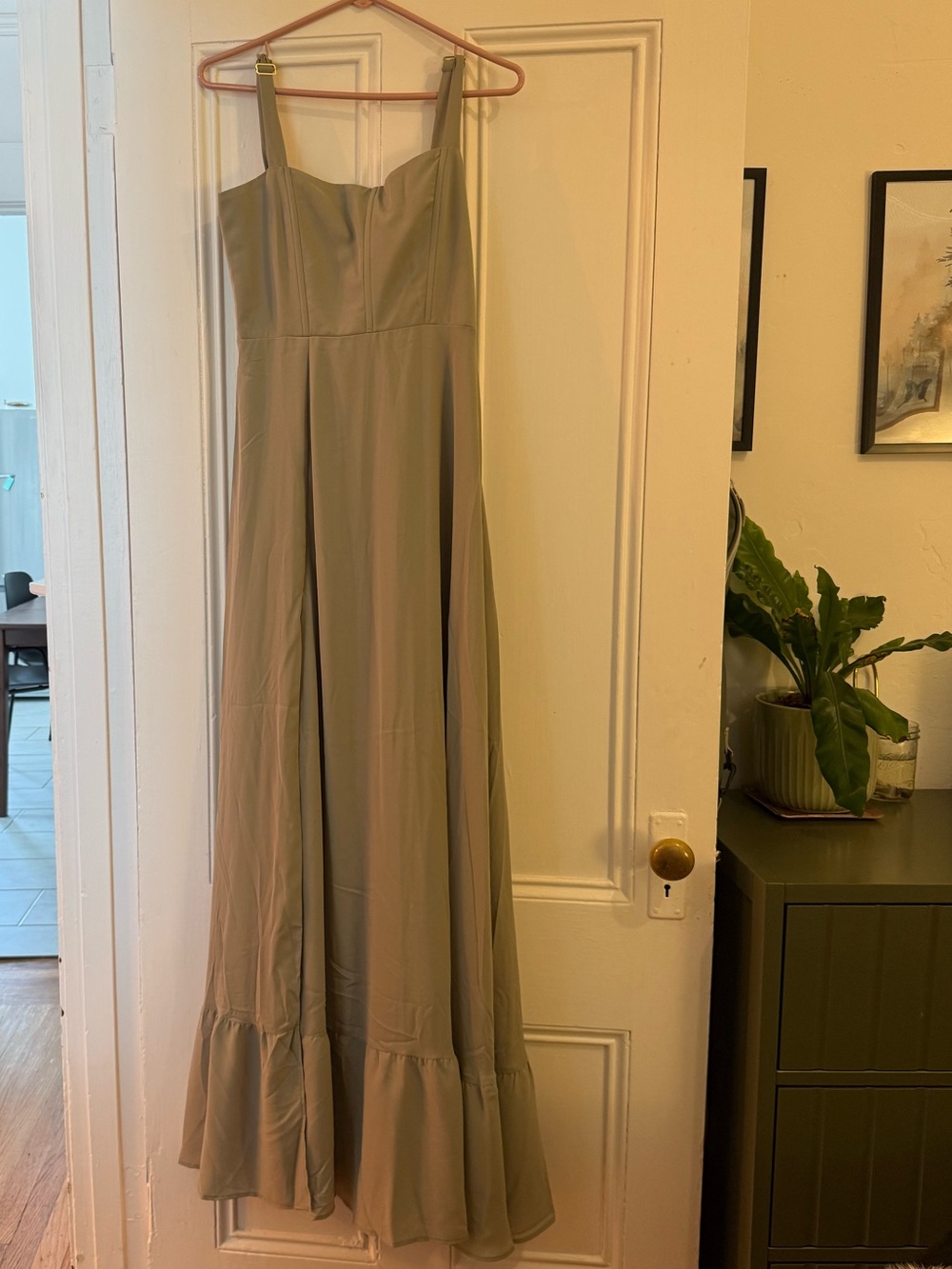Women's Sage Green Maxi Dress with Ruffle Hem